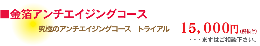 ■金箔アンチエイジングコース　究極のアンチエイジングコース　トライアル　15,000円（税抜き）